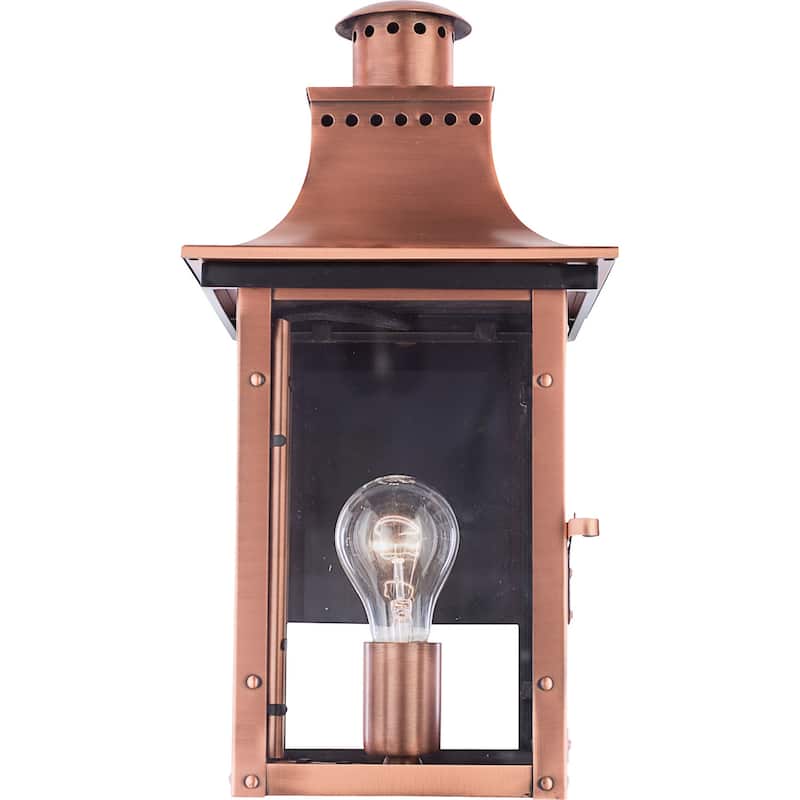 Chalmers 1-Light Outdoor Wall Lantern in Aged Copper