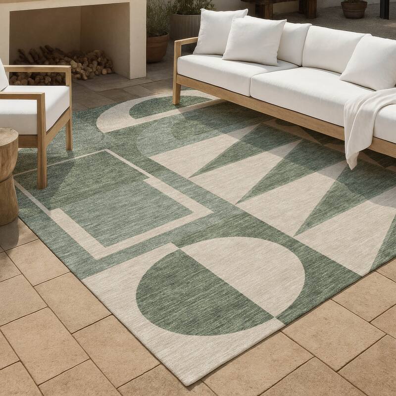 Machine Washable Indoor/ Outdoor Modern Crowley Chantille Rug - Basil - 9' x 12'