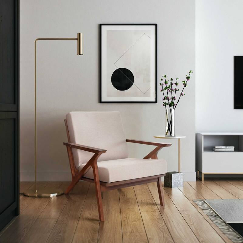 Zenvida Mid Century Modern Armchair Solid Hardwood Upholstered Accent Chair
