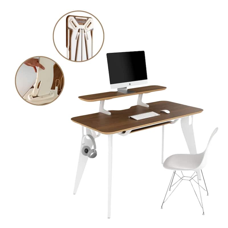 Hoek Desk Bundle - Walnut with White Legs
