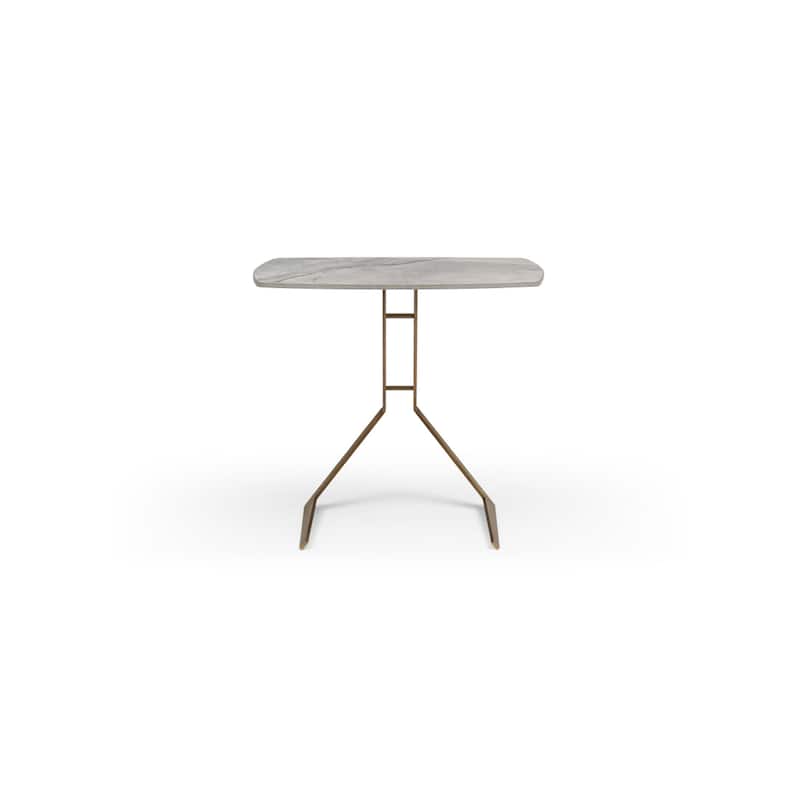 HomeRoots 24" White And Bronze Ceramic Faux Marble and Steel End Table - 24.00 in. x 24.00 in. x 16.00 in.