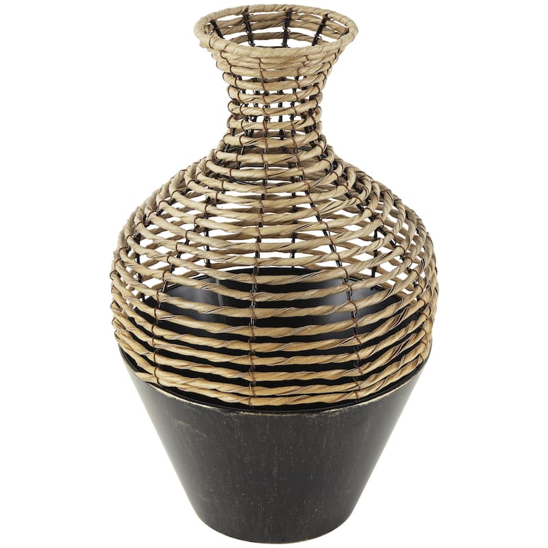 Plastic Rattan Handmade Twisted Decorative Vase with Open Frame Design and Bronze Metal Base - Bronze - Roche River Decor - Bronze