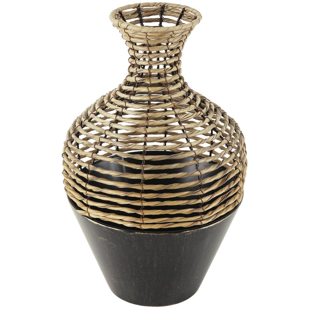 Plastic Rattan Handmade Twisted Decorative Vase with Open Frame Design and Bronze Metal Base - Bronze - Roche River Decor