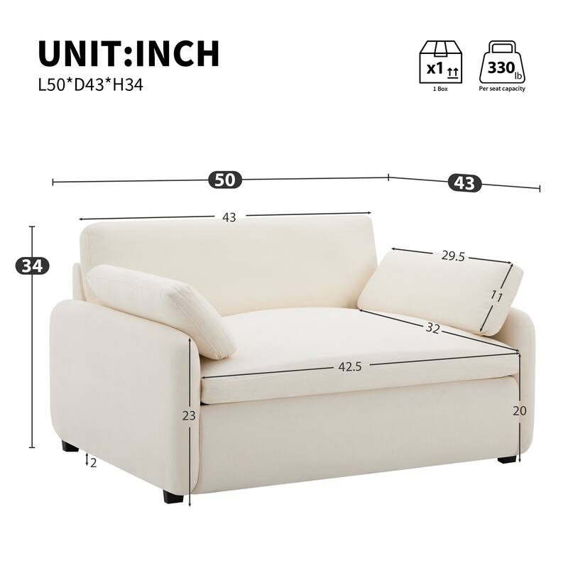 Oversized Chenille Single Sofa Chair with Pillows, 42.5" Wide & 32" Deep Seat Accent Chair Upholstered Armchair Lounge Chairs