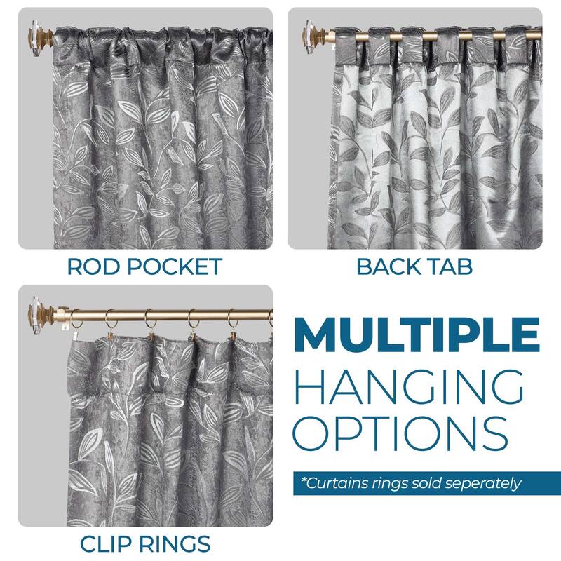 Superior Leaves Machine Washable Room Darkening Curtains with Back Tabs, Set of 2