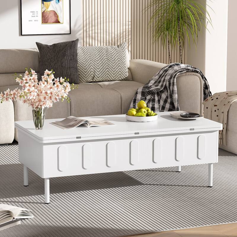 Coffee Table with Drawers - White