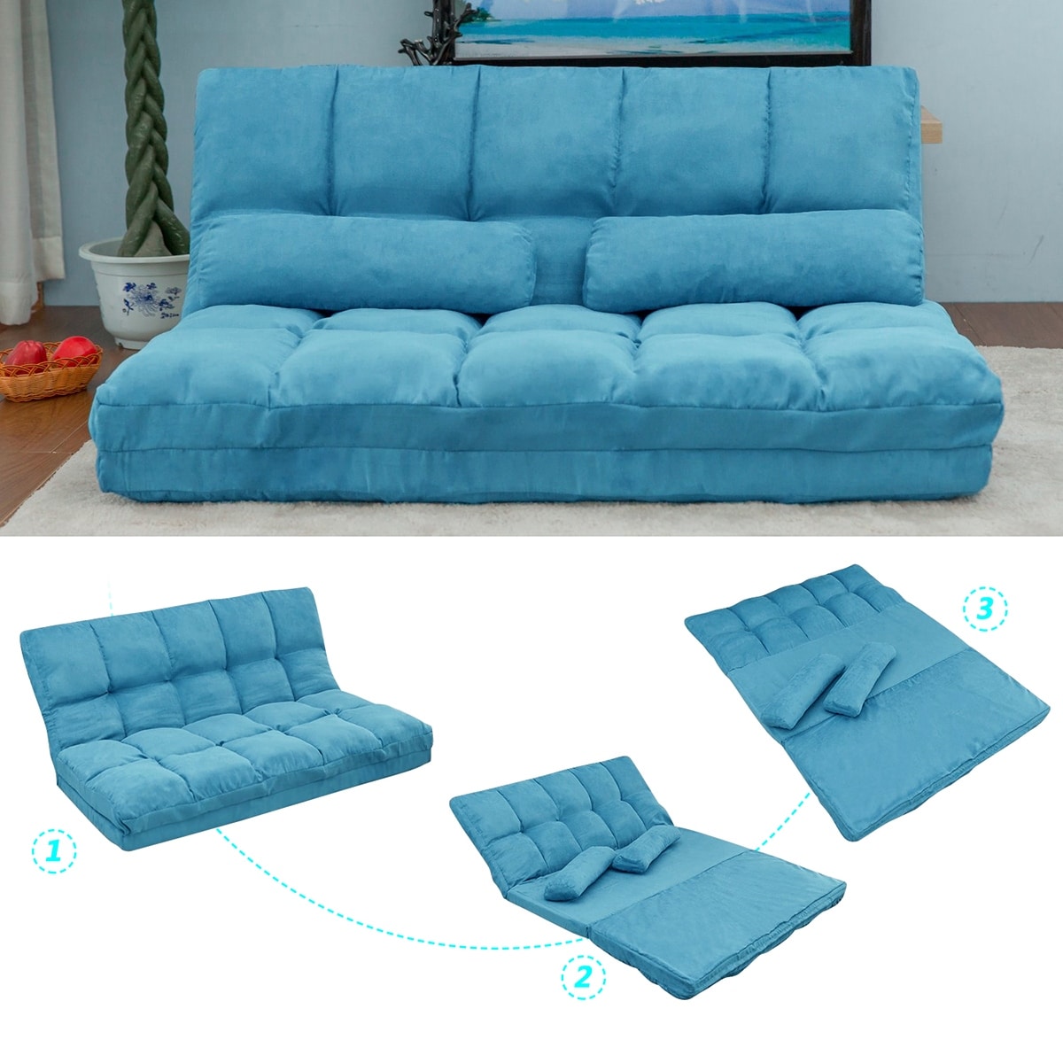 Adjustable fabric folding chaise discount lounge sofa chair floor couch