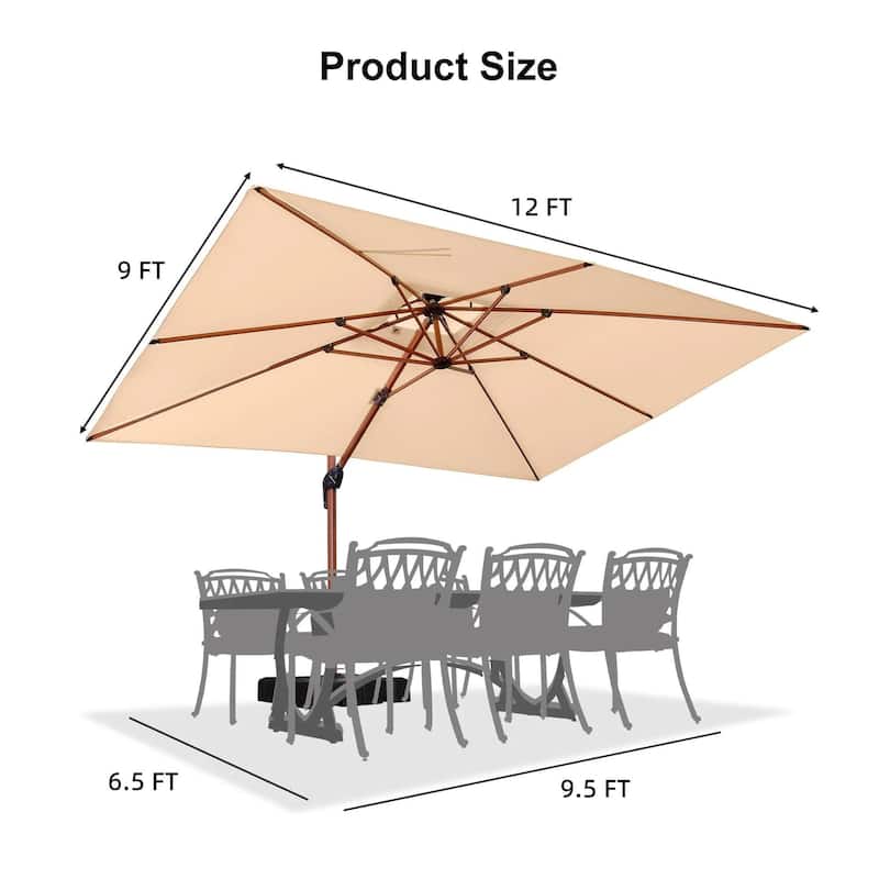 PURPLE LEAF 9 x 12ft Rectangle Wood Pattern Patio Cantilever Umbrella