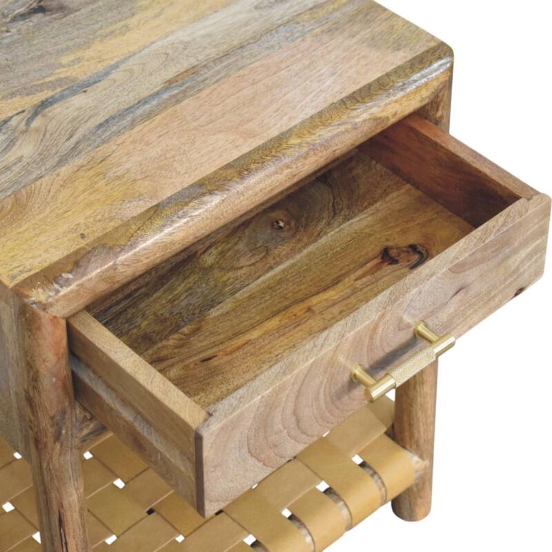 HomeRoots 20" Light Brown Solid Wood One Drawer Nightstand With Leather Shelf