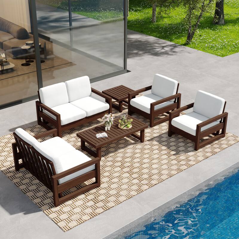 Oversize Teak Wood Loveseat Armchair Outdoor Patio Conversation Set with Cushion