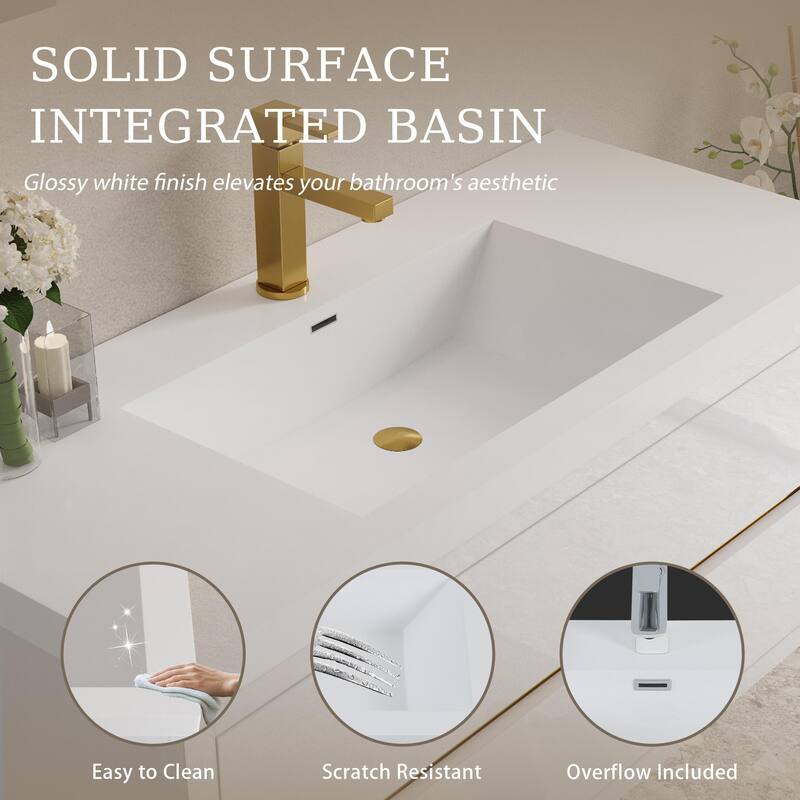 Wall-Mounted Bathroom Vanity with White Stone Resin Top
