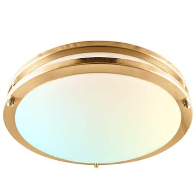 Luxrite 14 Inch LED Flush Mount Ceiling Light 5 Color Selectable Dimmable 18W 1440 Lumens ETL Listed Brushed Brass