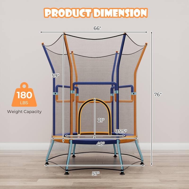 Gymax Kids Mini Trampoline w/ 59'' Higher Enclosure Net Seamless