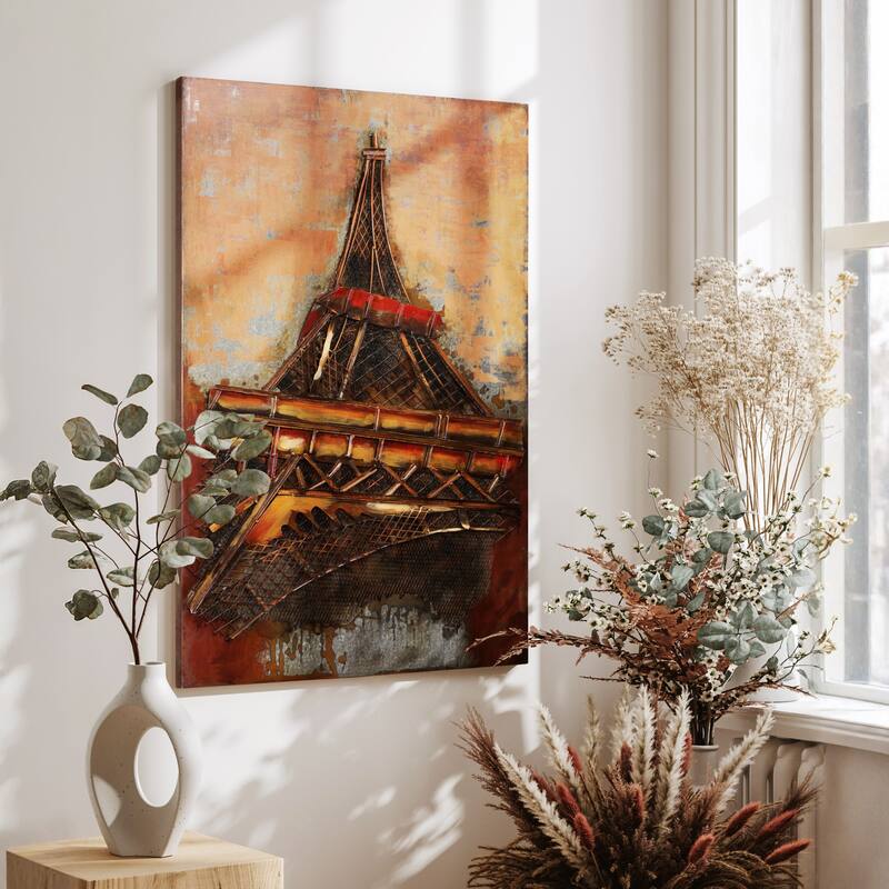 "Eiffel Tower I" Mixed Media Iron Hand Painted 3D Wall Decor