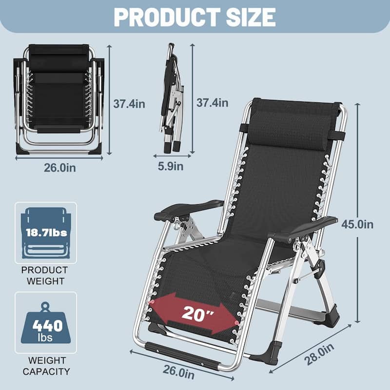 DoCred Zero Gravity Chair, Folding Lawn Chaise Recliner Lounge Chair