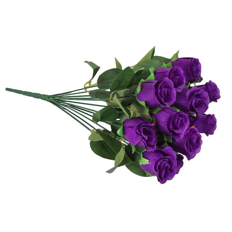 Set of 2 Royal Purple Artificial Rose Bud Flower Stem Bush Bouquet 19.5in - 19.5" L x 12" W x 12" DP