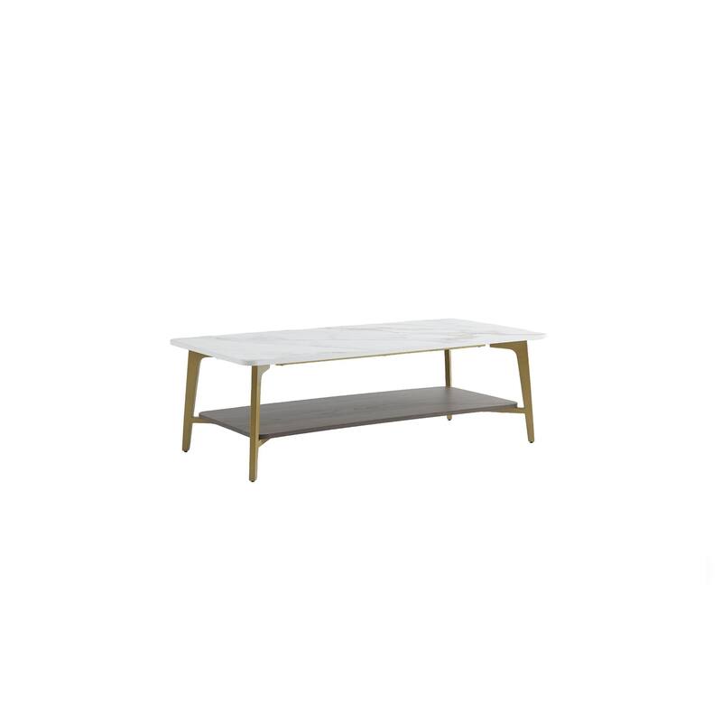 Coffee Table Rectangular Center Table, Side Table with Metal Frame and Shelf