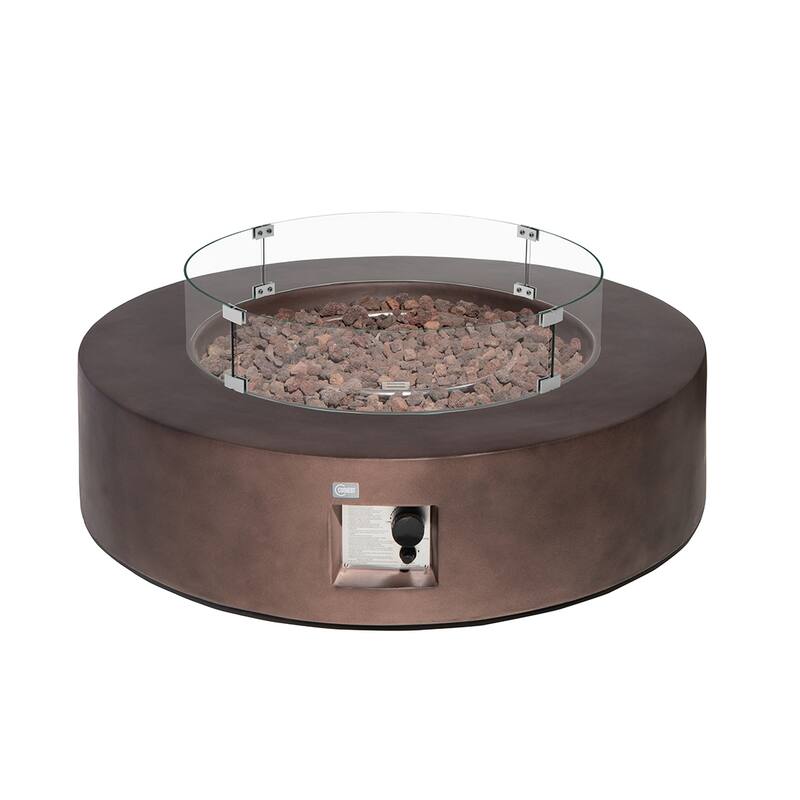 COSIEST Ecru Round Outdoor Propane Fire Pit with Wind Guard