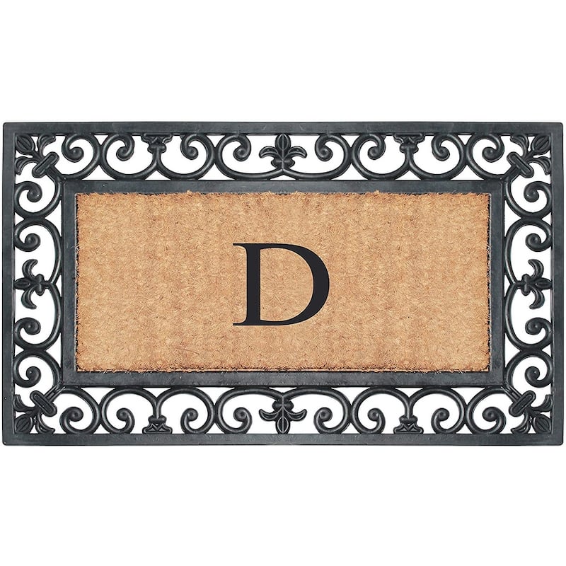 A1HC Rubber and Coir Paisley Border Monogrammed Outdoor Doormat Black, 18"X30" - D
