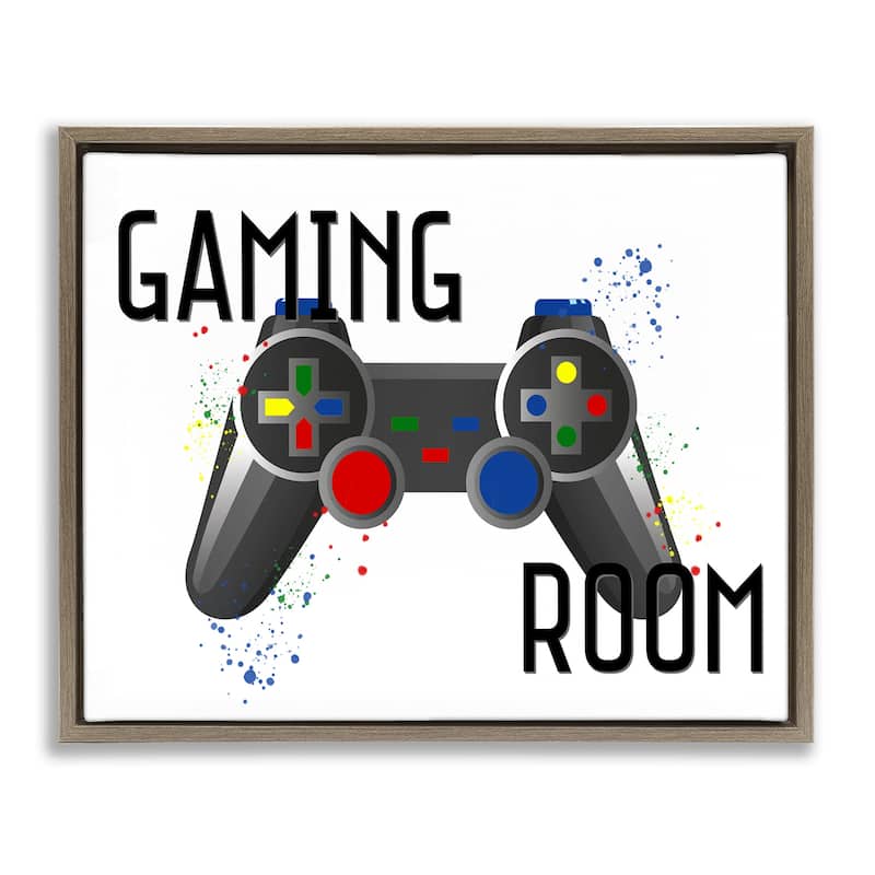 Stupell Gaming Room Modern Controller Framed Floater Canvas Wall Art Design By Kim Allen - 31 x 25 - Brown