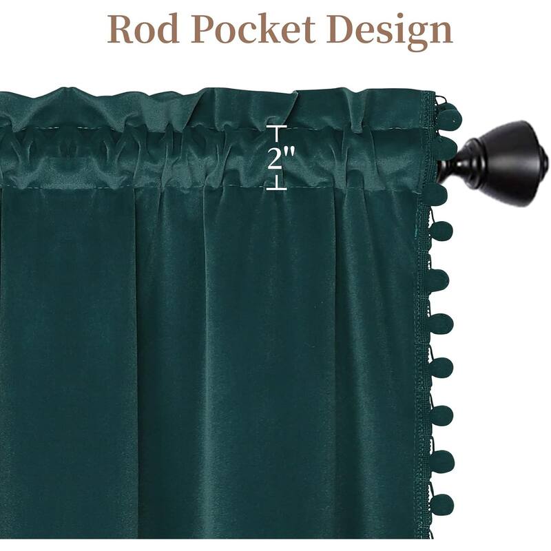 1Pc Christmas Window Valance, Super Soft Pom Pom Decor Velvet Curtain