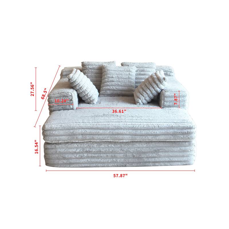 Chaise Lounge Upholstered Sofa Bed with Throw Pillows - LIGHT GREY