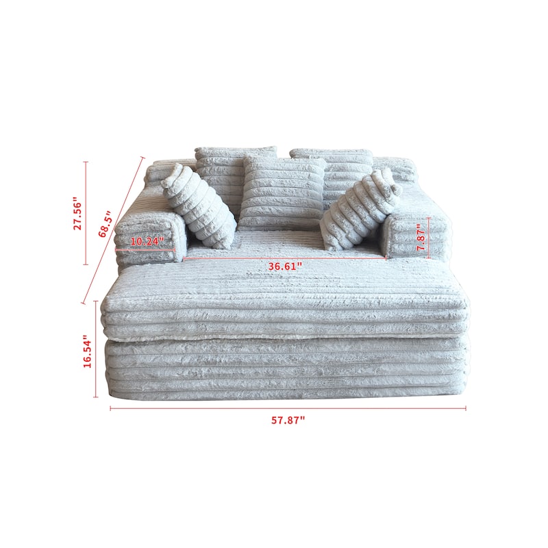 Corduroy Chaise Lounge with Convertible Sofa Bed Design & 2 Throw Pillows - Plush Armchair
