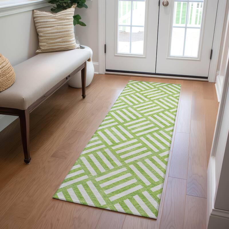 Machine Washable Indoor/ Outdoor Chantille Contemporary Geo Rug - Lime - 2'3" x 7'6"