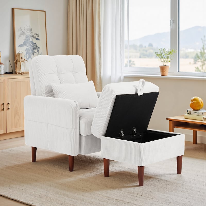 Modern Lounge Chair With Stroage Ottoman and Adjustable Backrest