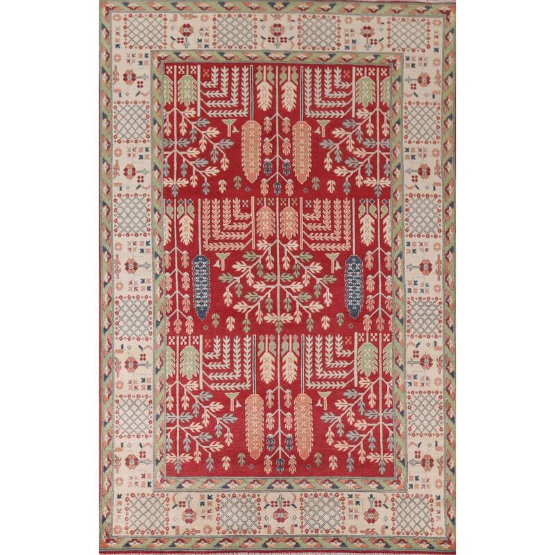 Hand Knotted Oriental 100% Wool Carpet Traditional Geometric Red Kazak Area Rug - 10' 0'' X 6' 4''