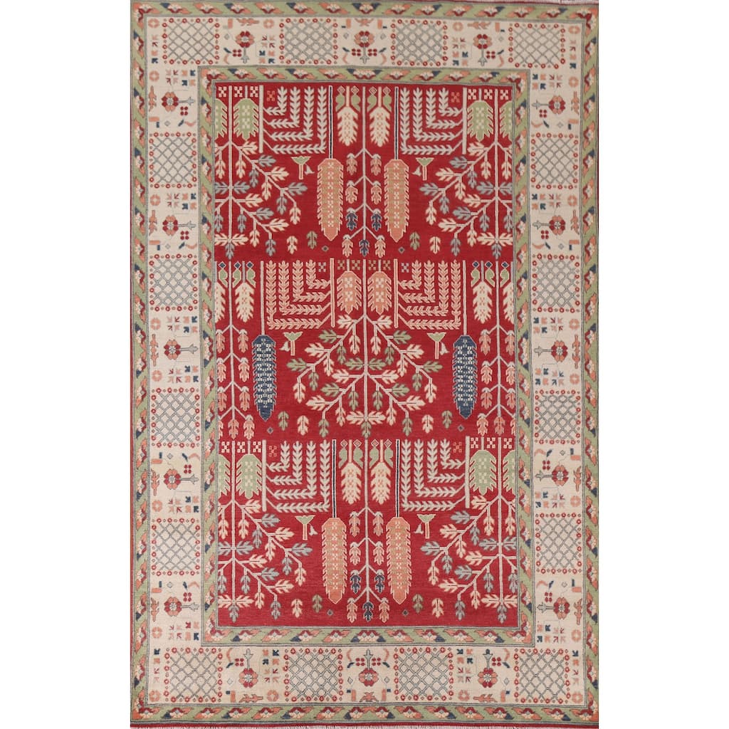 Hand Knotted Oriental 100% Wool Carpet Traditional Geometric Red Kazak Area Rug - 10' 0'' X 6' 4''