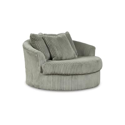 Lindy Oversize Round Swivel Accent Chair 55 Inch Gray, 3 Throw Pillows