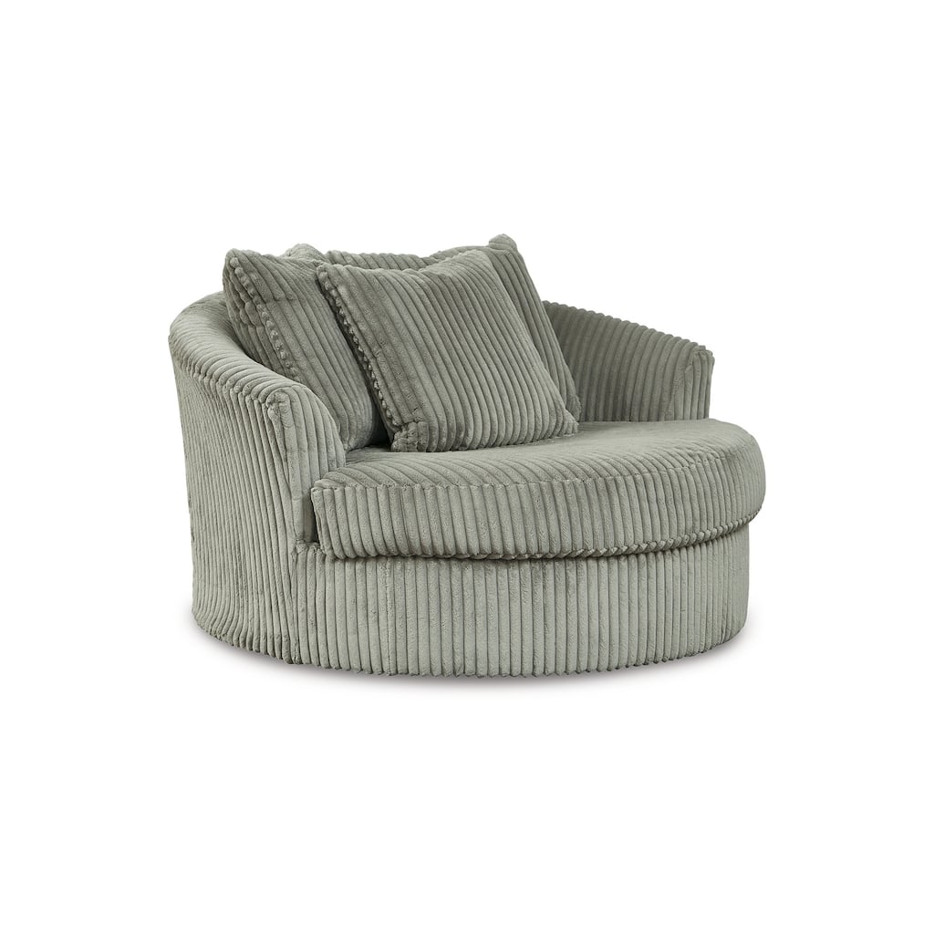 Lindy Oversize Round Swivel Accent Chair 55 Inch Gray, 3 Throw Pillows
