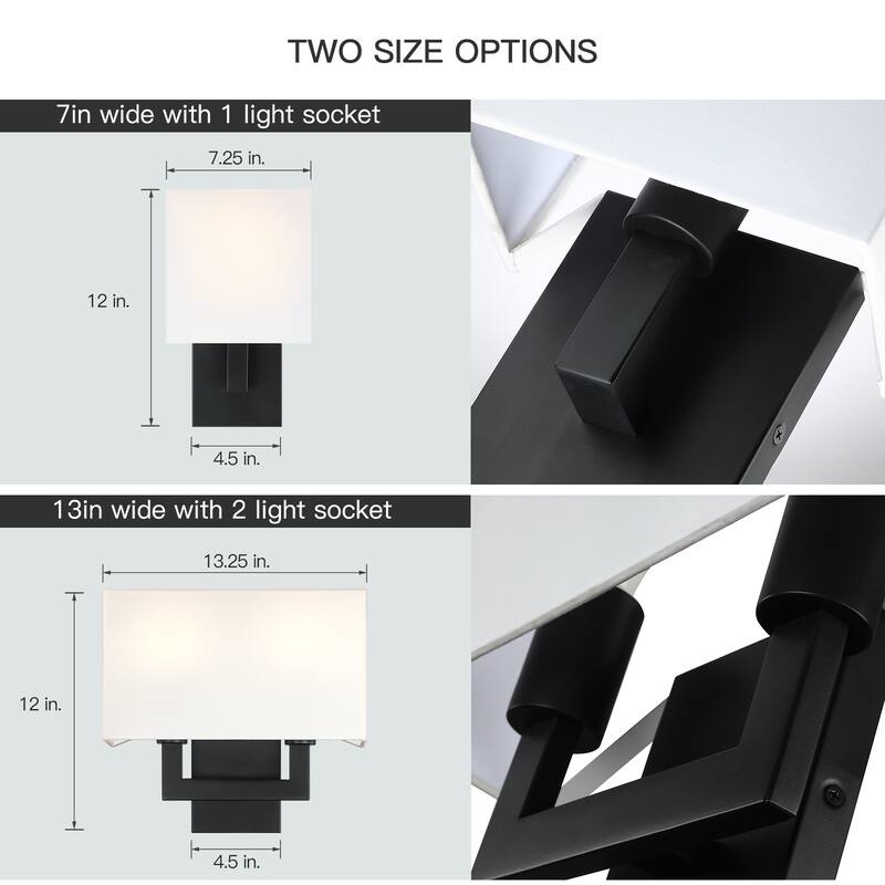 Wall Sconce Light With White Fabric Shade