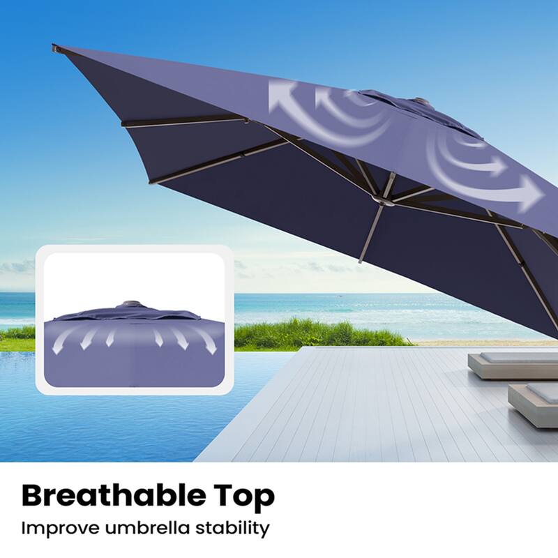 10x13FT Patio Cantilever Umbrella Outdoor Offset Umbrella 360-Degree Rotation with No Base