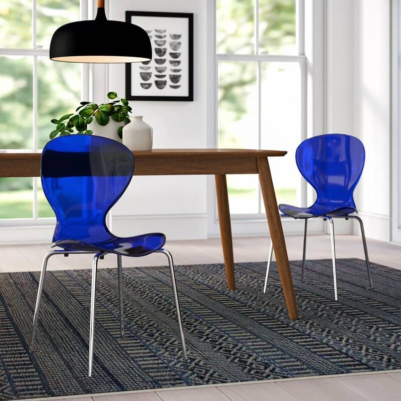 Oyster Modern Stackable Plastic Dining Chair with Curved Backrest and Accent Chrome Legs for Kitchen or Café Use Set of 2