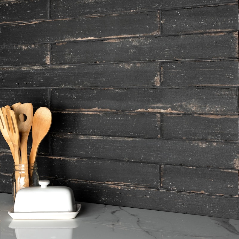 Merola Tile Retro Nero 2-3/4" x 23-1/2" Porcelain Floor and Wall Tile