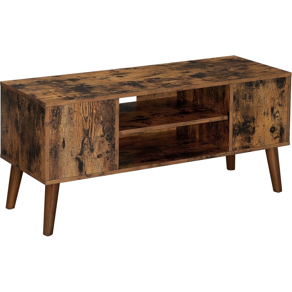 Retro TV Stand for Televisions up to 42 Inches, Mid-Century Modern Entertainment Center, 43.4", Rustic Brown