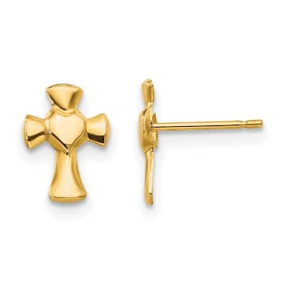 Curata Solid 14k Yellow Gold 10x6mm Childrens Polished Heart Cross Post Earrings - Orange