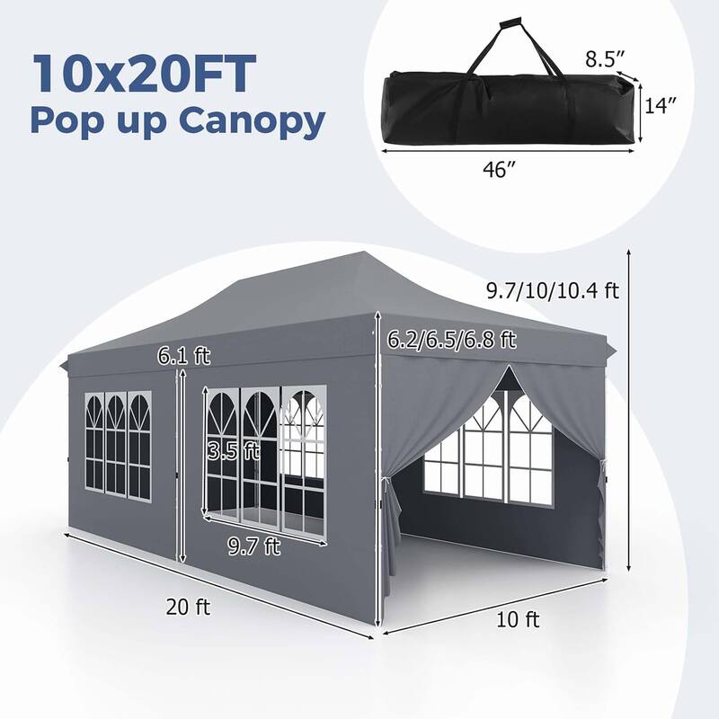 10 x 20FT Pop-up Canopy Instant Canopy Tent w/ Detachable Sidewalls