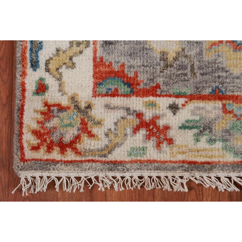 Gray Ivory Oushak Oriental Rug Hand-Knotted Wool Carpet - 2'7" x 6'2"