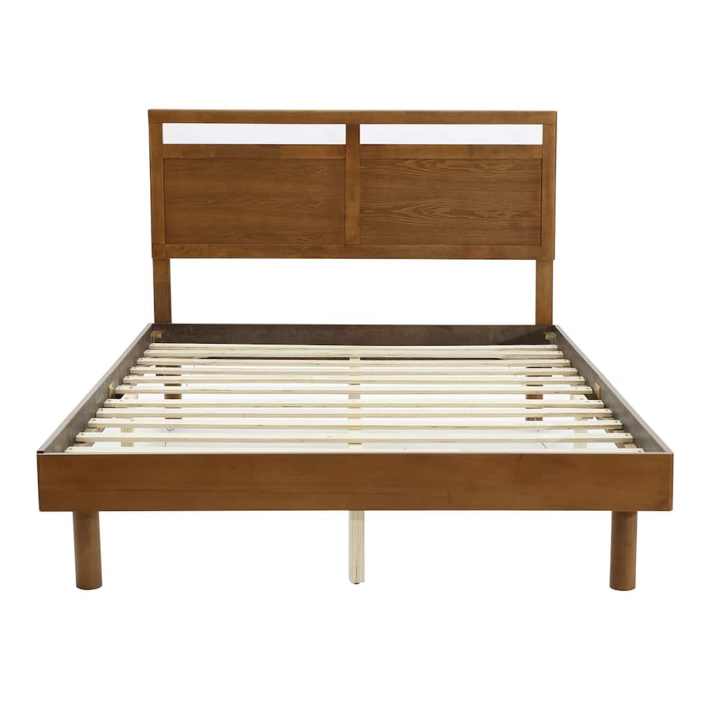 Wood Platform Bed Frame Set Double Panel Headboard Rococo Style Bed