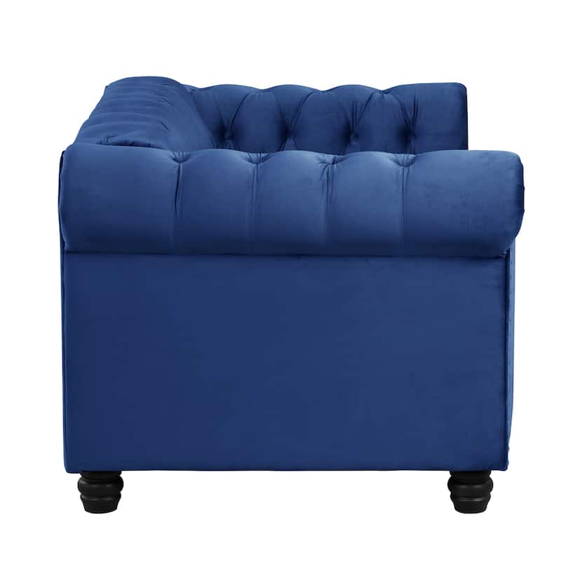 Morden Fort Velvet Chesterfield Loveseat with Button Tufted, Nailhead and Solid Legs for Living Room