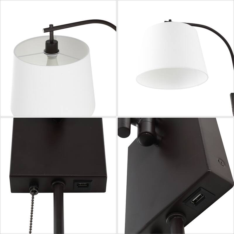 David 22.5" 1-Light Plug-In or Hardwired LED Gooseneck Swing Arm Wall Sconce with Pull-Chain and USB Charging Port by JONATHAN Y