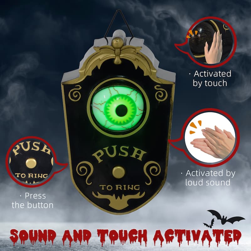 7.1" Halloween Decoration Animatronic Doorbell with Simulation Light up Eyeball Sound Motion Activated Piercing Sound