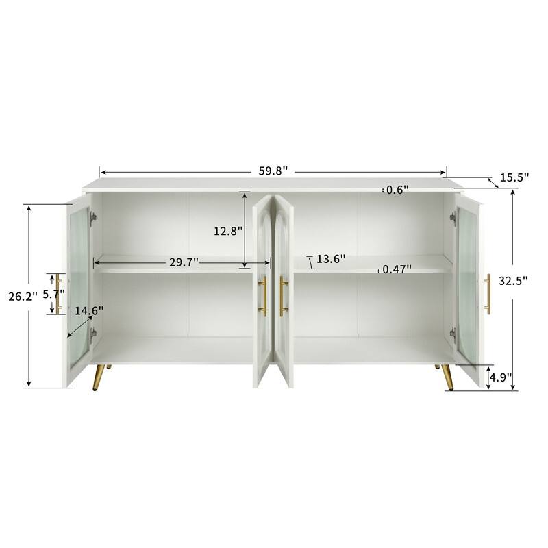 Wood TV Stand with Storage Cabinet & Adjustable Shelves