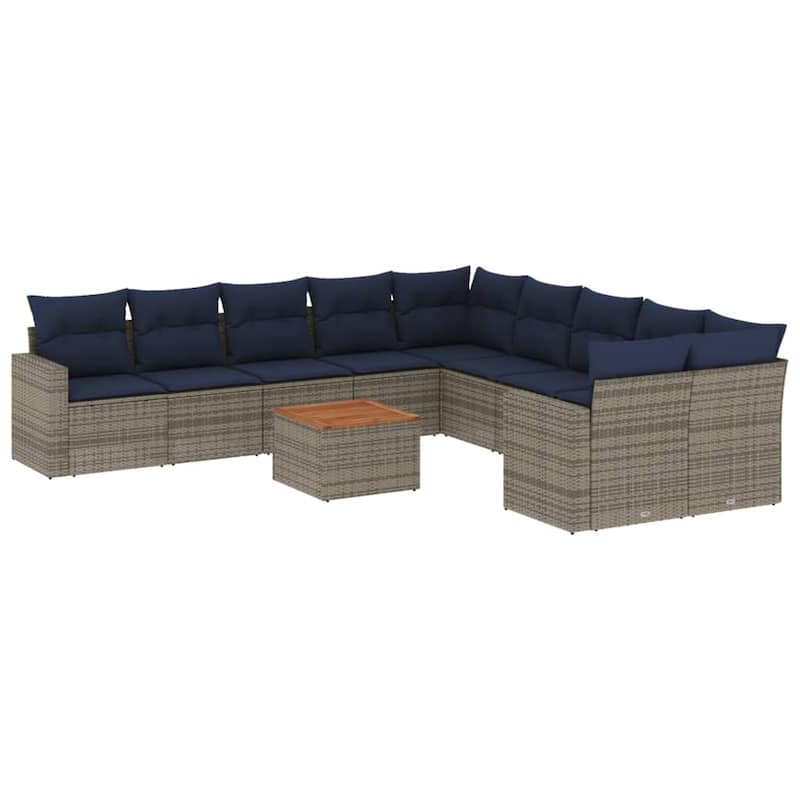 vidaXL 11 Piece Patio Sofa Set with Cushions Grey Poly Rattan - 24.4" x 24.4" x 27.2"