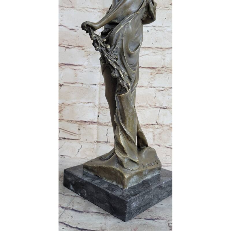 Signed Moreaue Royal Roman Goddess Picking Flowers Bronze Statue Sculpture Art