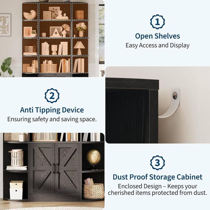 6 Tier Freestanding Bookcase with Storage Cabinet for Living Room Home Office