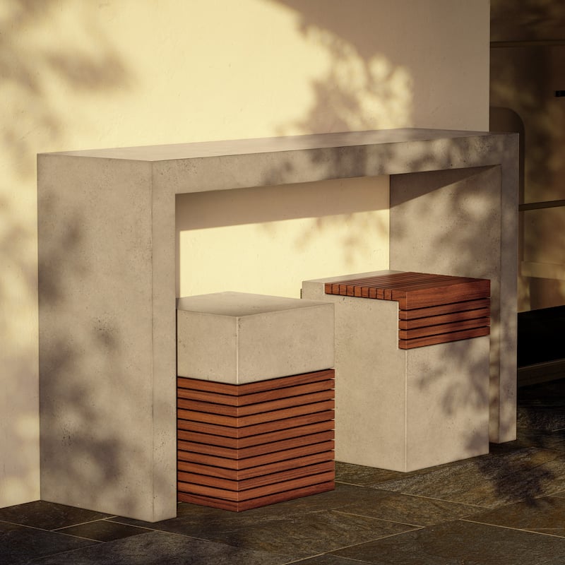 Urbia Stecca Alto Concrete & Teak Stool
